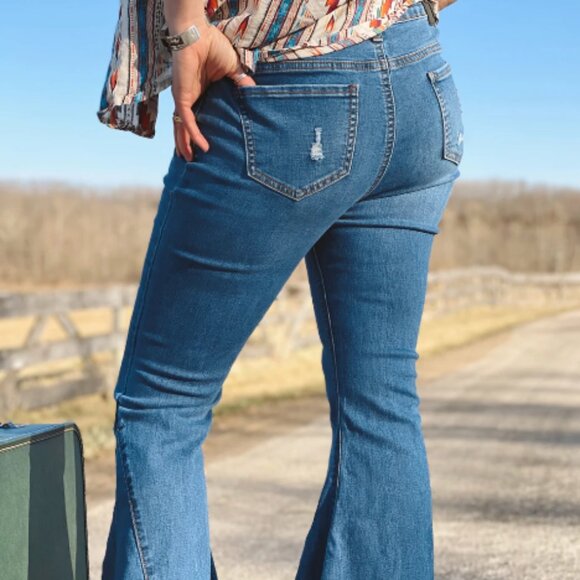 Midwash Distressed Flare Jeans | Homefolk - Picture 3 of 5